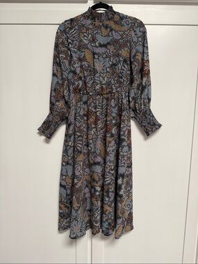Ann Taylor Floral Midi Dress in Blue and Brown